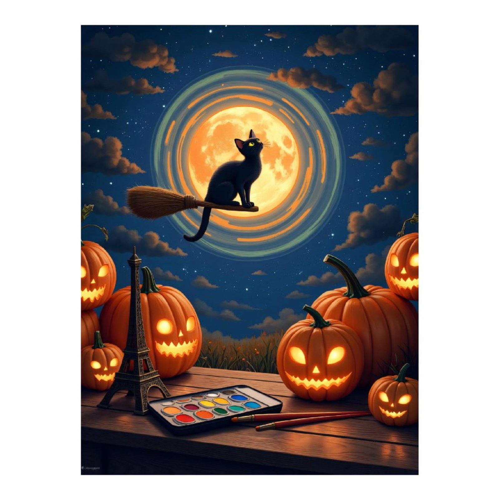 Diamond Art Kits for Adults, Halloween Night Cat Broom Moon Pumpkins 5D Diamond Painting Kits for Adults Beginners, DIY Full Drill Diamond Painting, Gem Art and Crafts 12x16