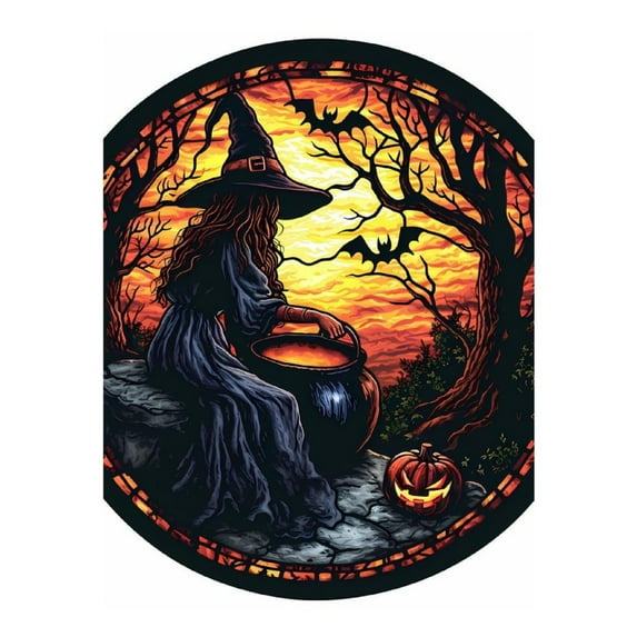 Diamond Art Kits for Adults, Halloween Witch Window PaintingDiamond Painting Kits for Beginners, Frameless Round 5D Full Drill Diamonds Art Gem Art Crafts Home Decor Gifts
