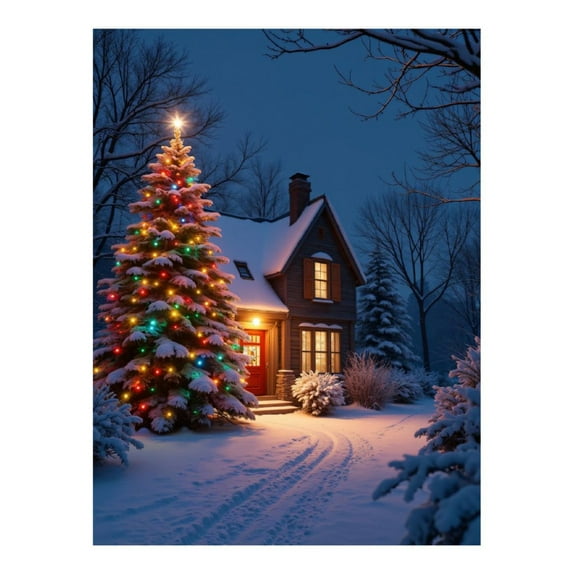 Diamond Art Kits for Adults, House Winter Lights Snow Scene 5D Diamond Painting Kits for Adults Beginners, DIY Full Drill Diamond Painting, Gem Art and Crafts 12x16