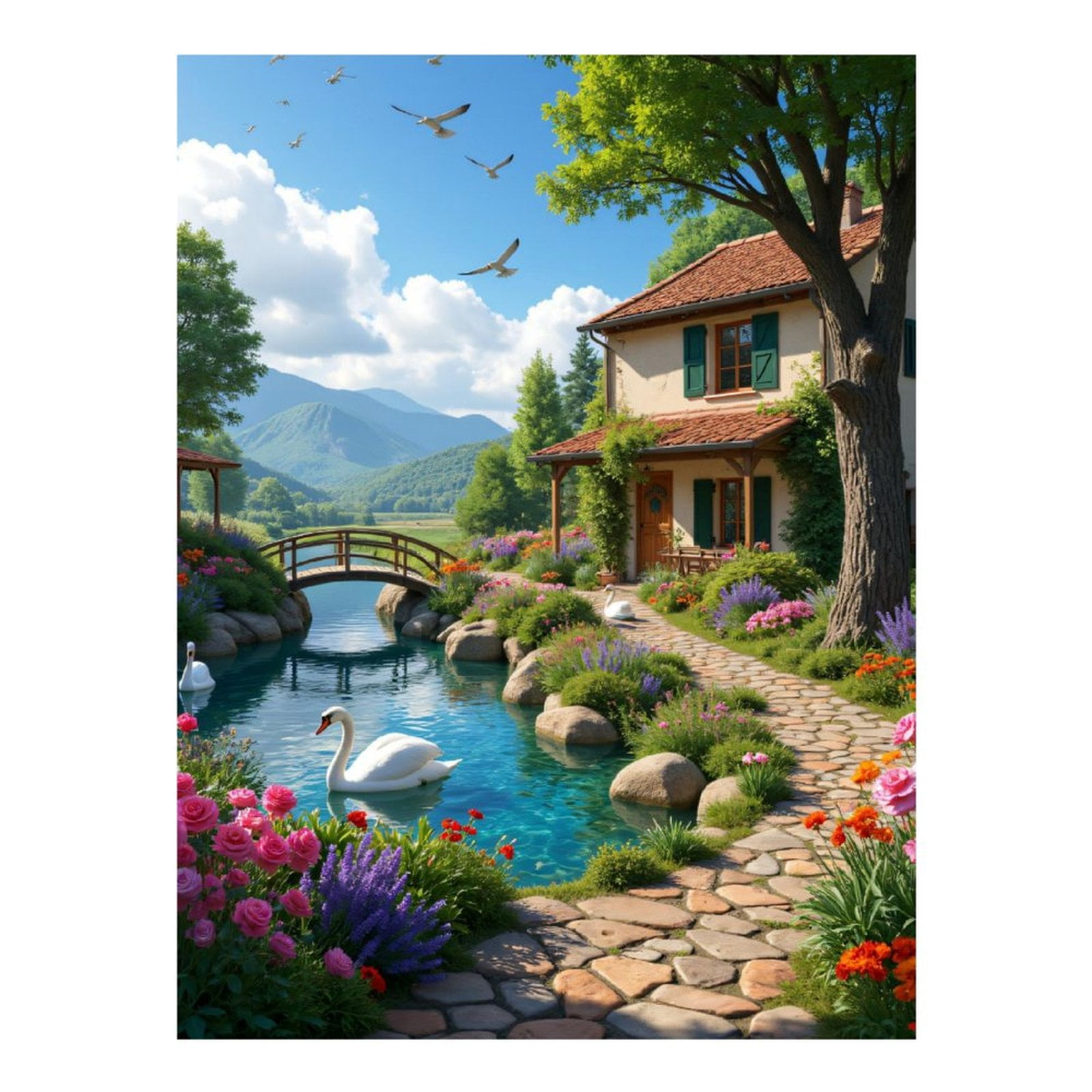 Diamond Art Kits for Adults - Idyllic Cottage Garden Scenery 5d Diamond Painting for Adults, Diamond Art for Adults Beginners, Frameless Diamond Painting Kits for Adults for Home Wall Decor