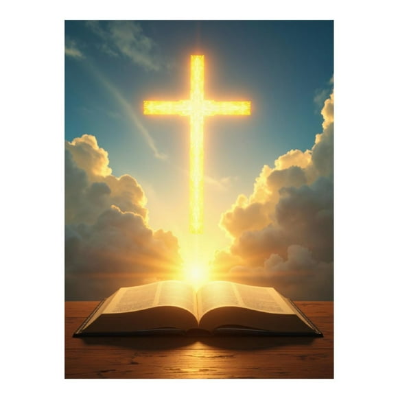 Diamond Art Kits for Adults - Illuminated Cross With Clouds 5d Diamond Painting for Adults, Diamond Painting Kits for Adults, Frameless Diamond Art for Adults Beginners for Home Wall Decor