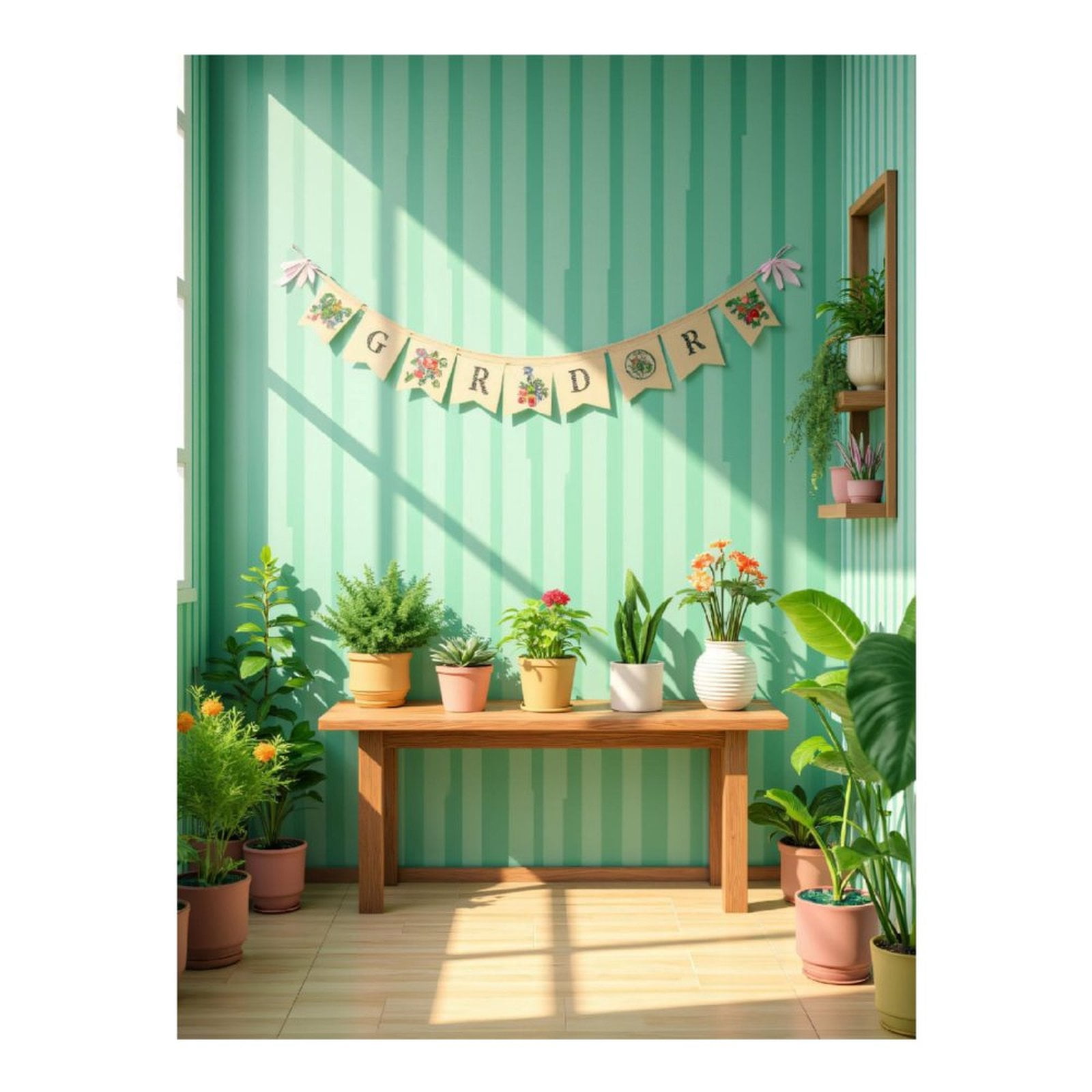 Diamond Art Kits for Adults, Indoor Plant Arrangement Striped Wall 5D Diamond Painting Kits for Adults Beginners, DIY Full Drill Diamond Painting, Gem Art and Crafts 12x16