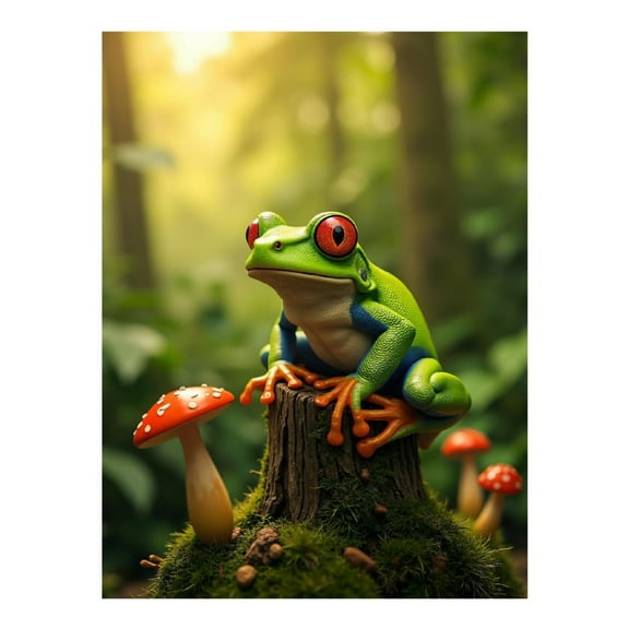 Diamond Art Kits for Adults, Jungle Frog Stump Mushrooms Scene 5D Diamond Painting Kits for Adults Beginners, DIY Full Drill Diamond Painting, Gem Art and Crafts 12x16