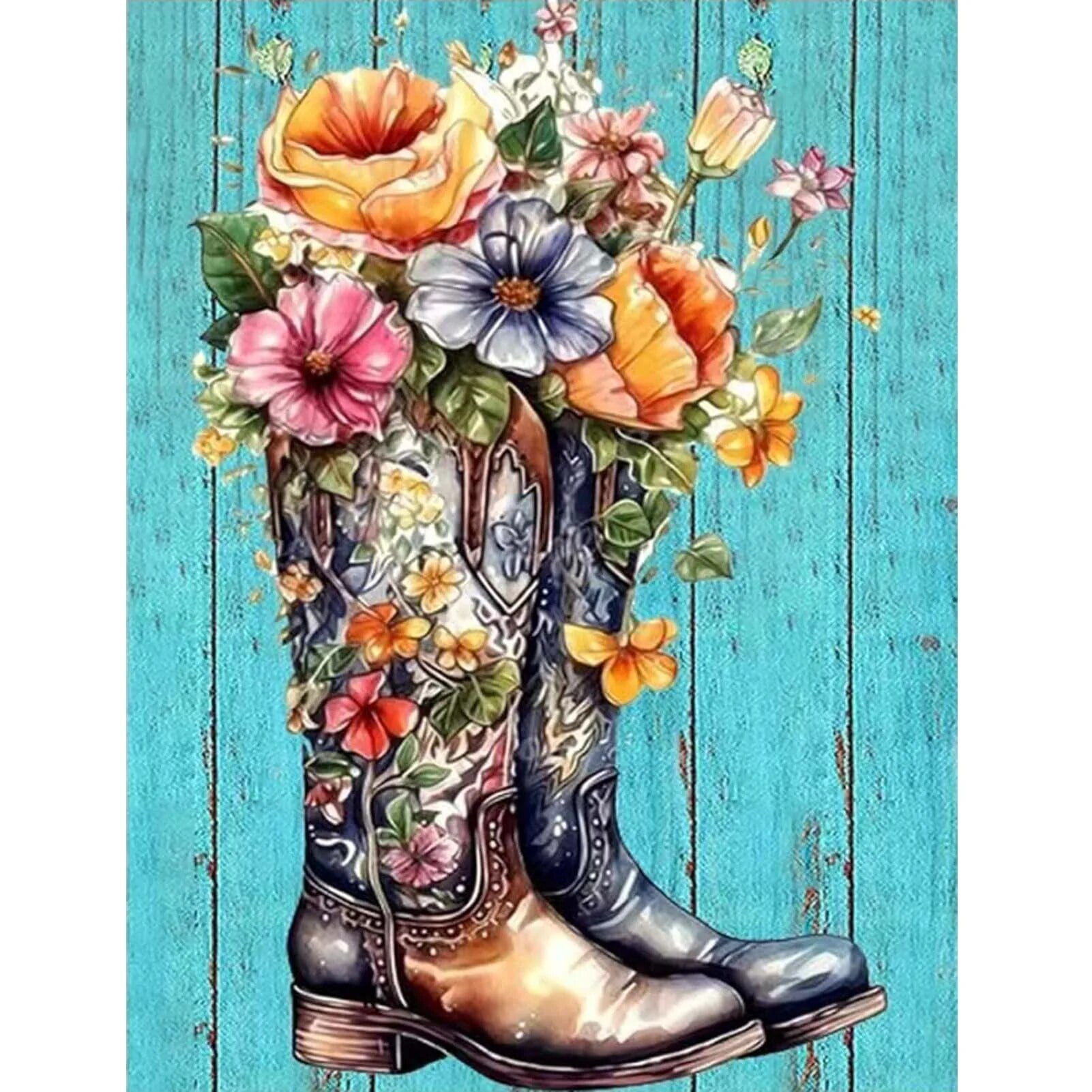 Diamond Art Kits for Adults Kids, DIY Boot Flower Painting Art Kits for