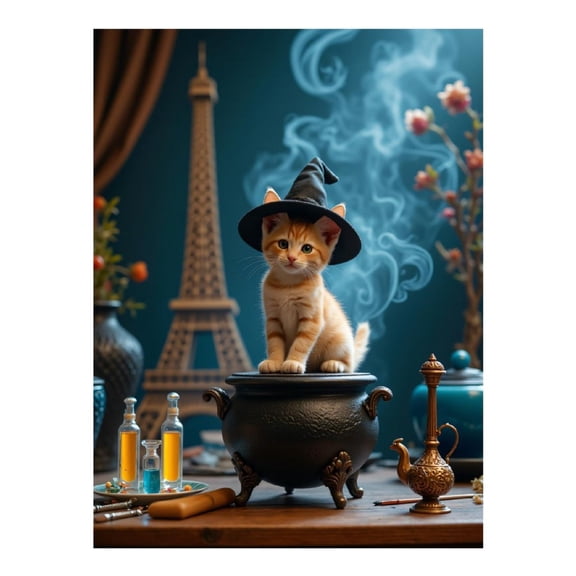 Diamond Art Kits for Adults - Kitten Eiffel Potion Hat 5d Diamond Painting for Adults, Diamond Art for Adults Beginners, Frameless Diamond Painting Kits for Adults for Home Wall Decor