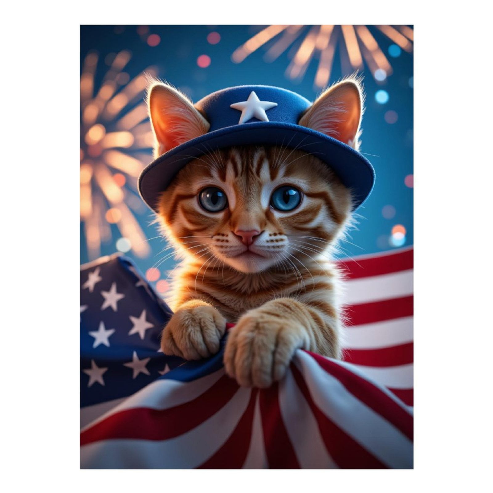 Diamond Art Kits for Adults, Kitten Patriotic Celebration Hat Stars 5D Diamond Painting Kits for Adults Beginners, DIY Full Drill Diamond Painting, Gem Art and Crafts 12x16