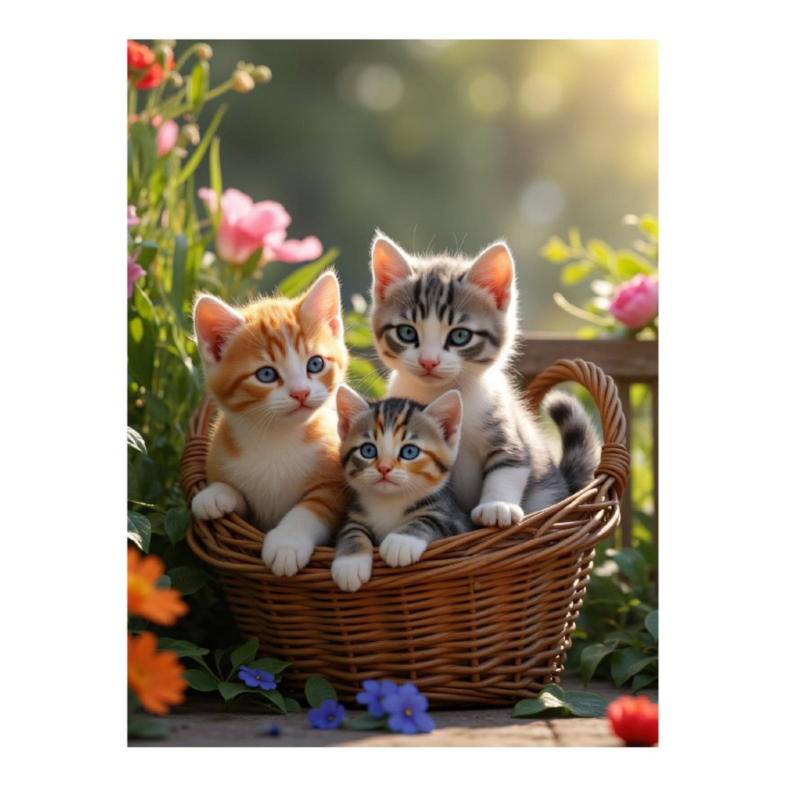 Diamond Art Kits for Adults, Kittens In Basket Among Flowers 5D Diamond Painting Kits for Adults Beginners, DIY Full Drill Diamond Painting, Gem Art and Crafts 12x16