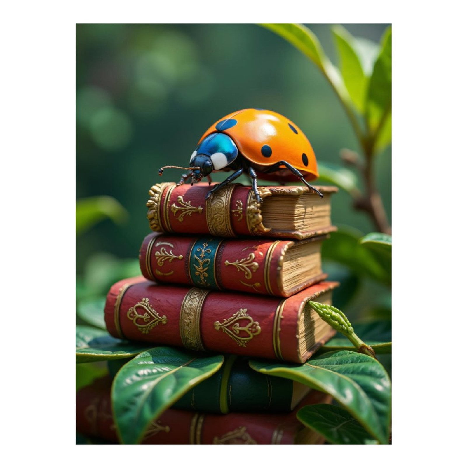 Diamond Art Kits for Adults, Ladybug Vintage Books Nature Scene 5D Diamond Painting Kits for Adults Beginners, DIY Full Drill Diamond Painting, Gem Art and Crafts 12x16