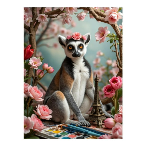 Diamond Art Kits for Adults, Lemur Blossoms Paris Art Scene 5D Diamond Painting Kits for Adults Beginners, DIY Full Drill Diamond Painting, Gem Art and Crafts 12x16