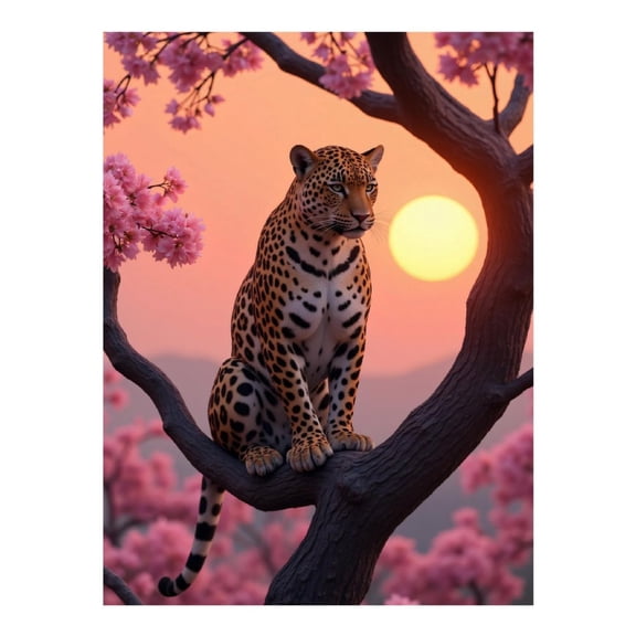 Diamond Art Kits for Adults - Leopard Sunset Cherry Blossom Tree 5d Diamond Painting for Adults, Diamond Art for Adults Beginners, Frameless Diamond Painting Kits for Adults for Home Wall Decor