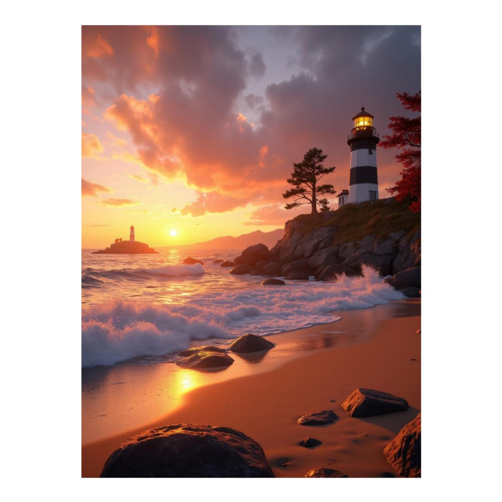 Diamond Art Kits for Adults, Lighthouse Sunset Waves Coastal View 5D Diamond Painting Kits for Adults Beginners, DIY Full Drill Diamond Painting, Gem Art and Crafts 12x16