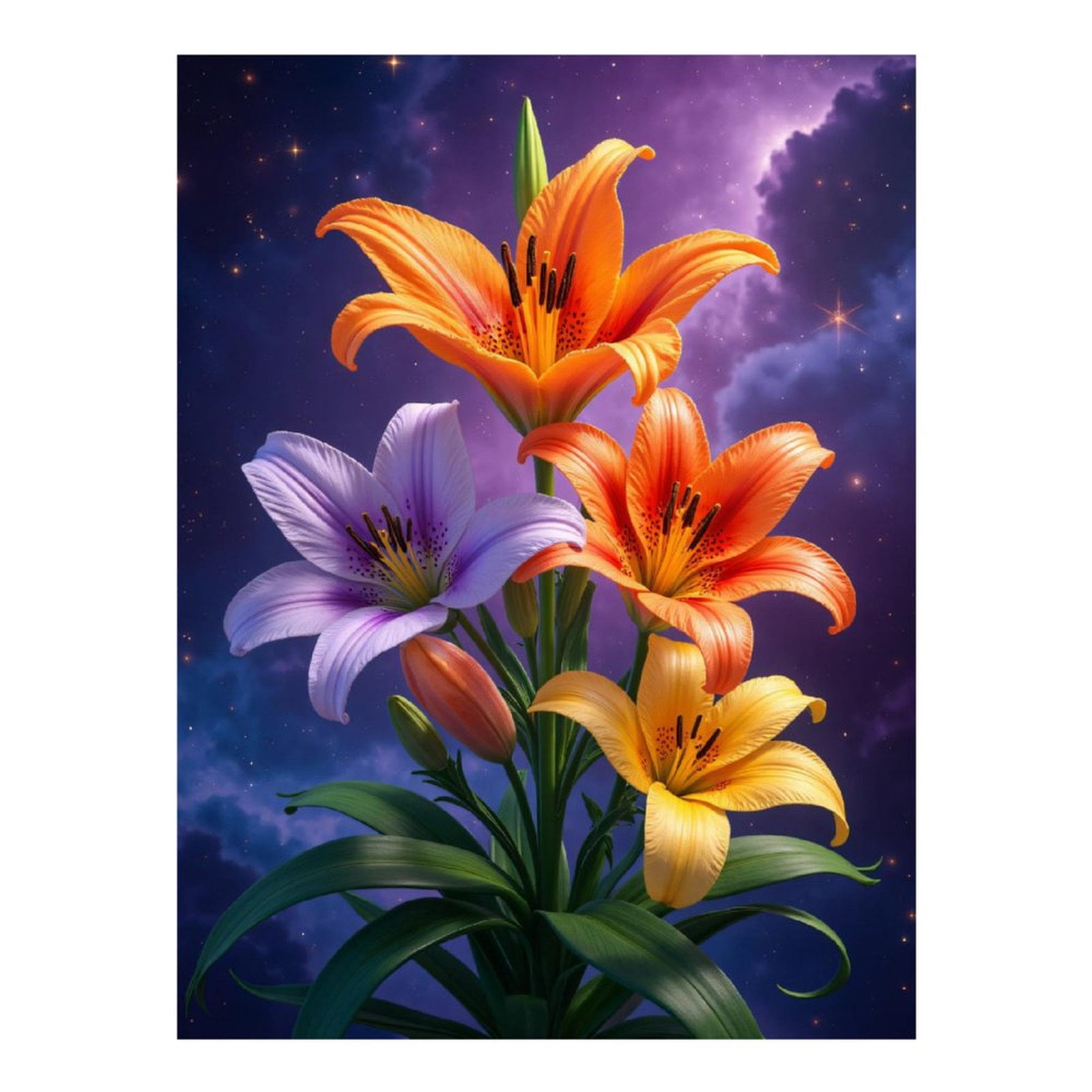 Diamond Art Kits for Adults, Lilies Cosmic Night Sky Blossoms 5D Diamond Painting Kits for Adults Beginners, DIY Full Drill Diamond Painting, Gem Art and Crafts 12x16