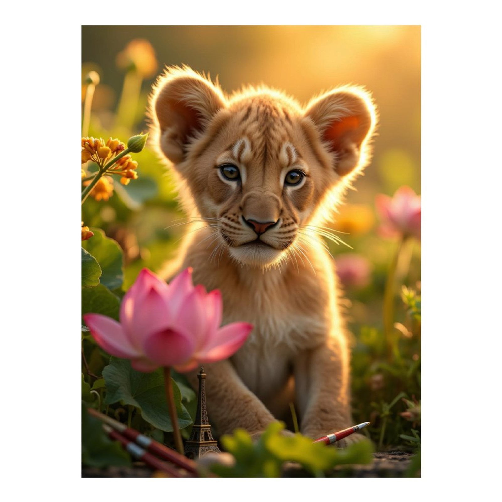 Diamond Art Kits for Adults, Lion Cub Blossoms Sunset Charm 5D Diamond Painting Kits for Adults Beginners, DIY Full Drill Diamond Painting, Gem Art and Crafts 12x16
