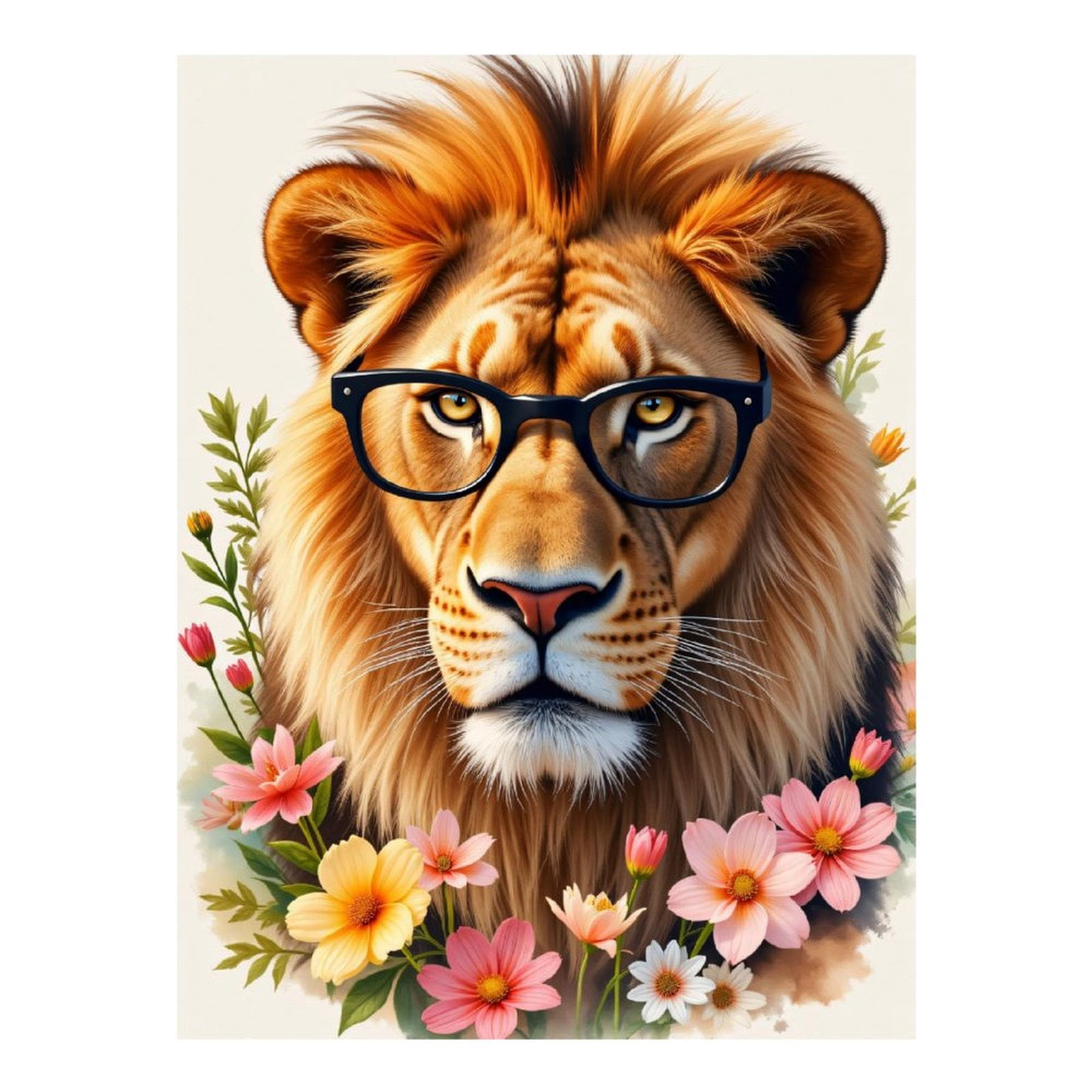 Diamond Art Kits for Adults - Lion With Glasses And Flowers 5d Diamond Painting for Adults, Diamond Art for Adults Beginners, Frameless Diamond Painting Kits for Adults for Home Wall Decor