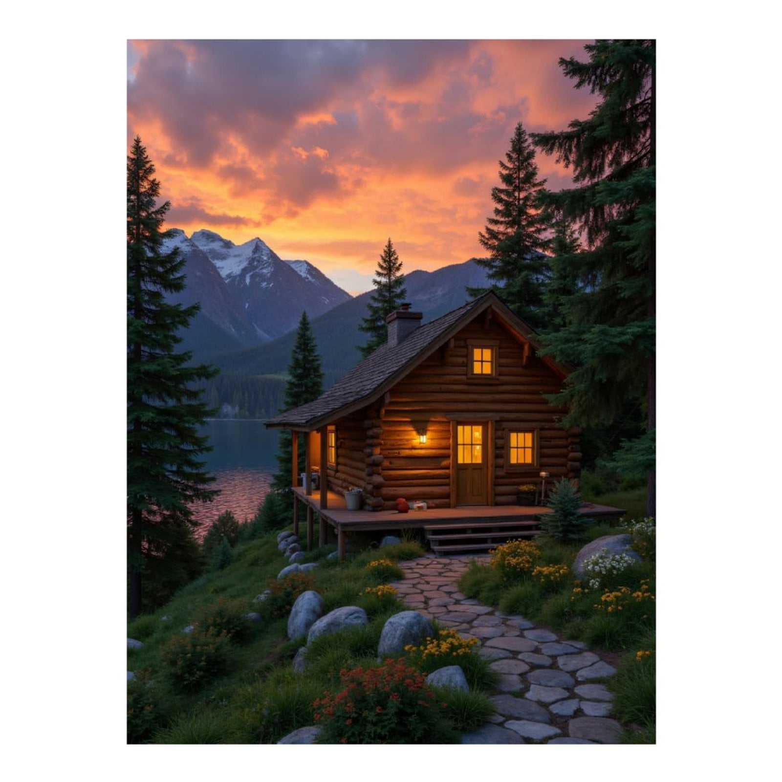 Diamond Art Kits for Adults - Log Cabin Mountain Sunset Scene 5d Diamond Painting for Adults, Diamond Art for Adults Beginners, Frameless Diamond Painting Kits for Adults for Home Wall Decor