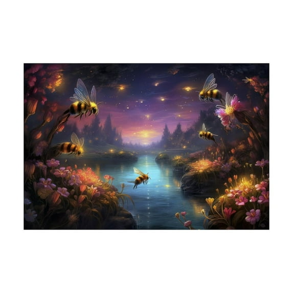 Diamond Art Kits for Adults, Magical Bees Twilight RiverDiamond Painting Kits for Beginners, Frameless Round 5D Full Drill Diamonds Art Pictures Gem Art Crafts Home Decor Gifts