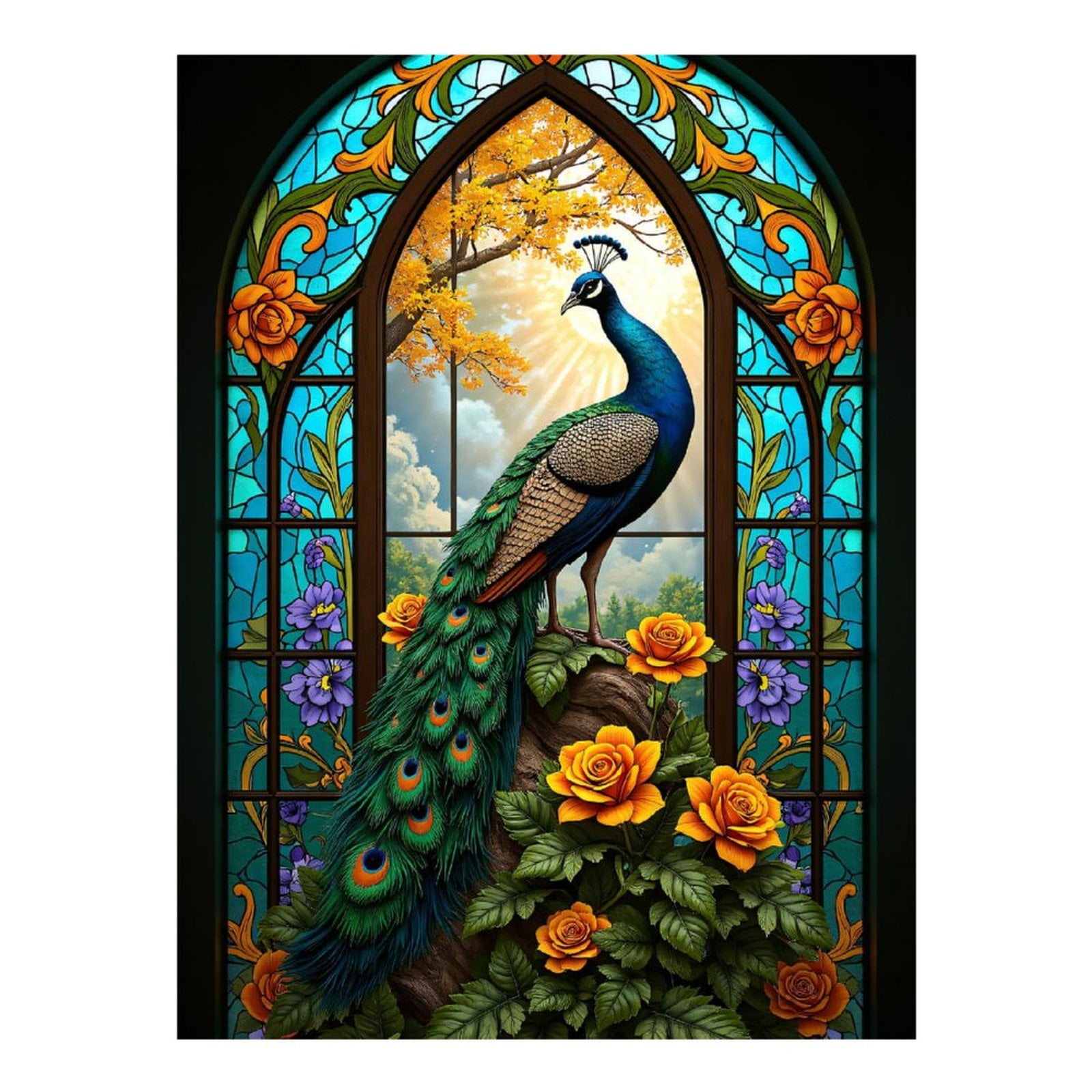 Diamond Art Kits for Adults, Majestic Bird Vibrant Stained Glass 5D Diamond Painting Kits for Adults Beginners, DIY Full Drill Diamond Painting, Gem Art and Crafts 12x16