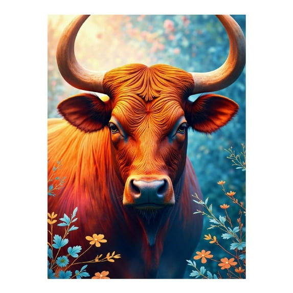 Diamond Art Kits for Adults, Majestic Bull Amidst Blooms 5D Diamond Painting Kits for Adults Beginners, DIY Full Drill Diamond Painting, Gem Art and Crafts 12x16