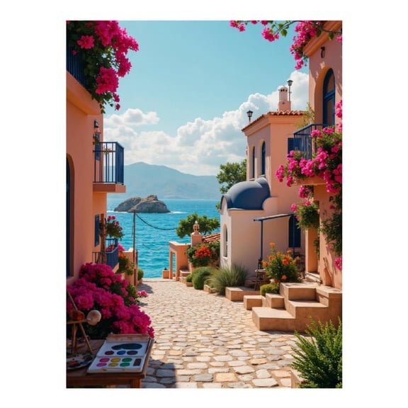 Diamond Art Kits for Adults - Mediterranean Coastal Village Pathway 5d Diamond Painting for Adults, Diamond Art for Adults Beginners, Frameless Diamond Painting Kits for Adults for Home Wall Decor