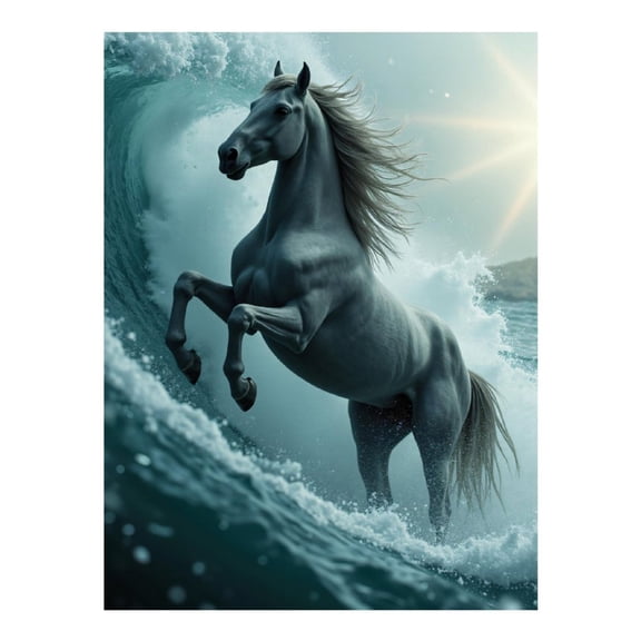 Diamond Art Kits for Adults, Mighty Horse Ocean Wave Fantasy 5D Diamond Painting Kits for Adults Beginners, DIY Full Drill Diamond Painting, Gem Art and Crafts 12x16