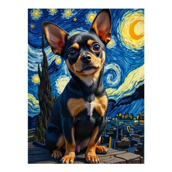 Diamond Art Kits for Adults, Miniature Dog Starry Night Fusion 5D Diamond Painting Kits for Adults Beginners, DIY Full Drill Diamond Painting, Gem Art and Crafts 12x16