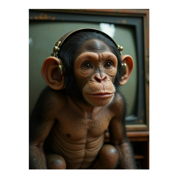 Diamond Art Kits for Adults, Monkey Listening Vintage Headphones 5D Diamond Painting Kits for Adults Beginners, DIY Full Drill Diamond Painting, Gem Art and Crafts 12x16