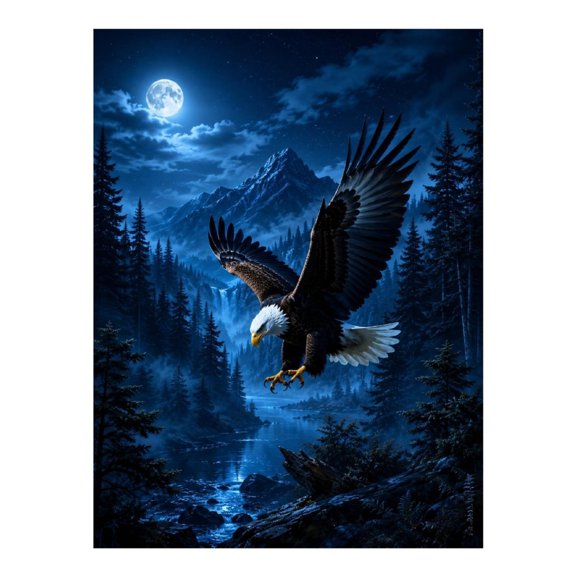 Diamond Art Kits for Adults - Moon Eagle Forest 5d Diamond Painting for Adults, Frameless Diamond Art for Adults Beginners, Diamond Painting Kits for Adults for Home Wall Decor 12x16 In
