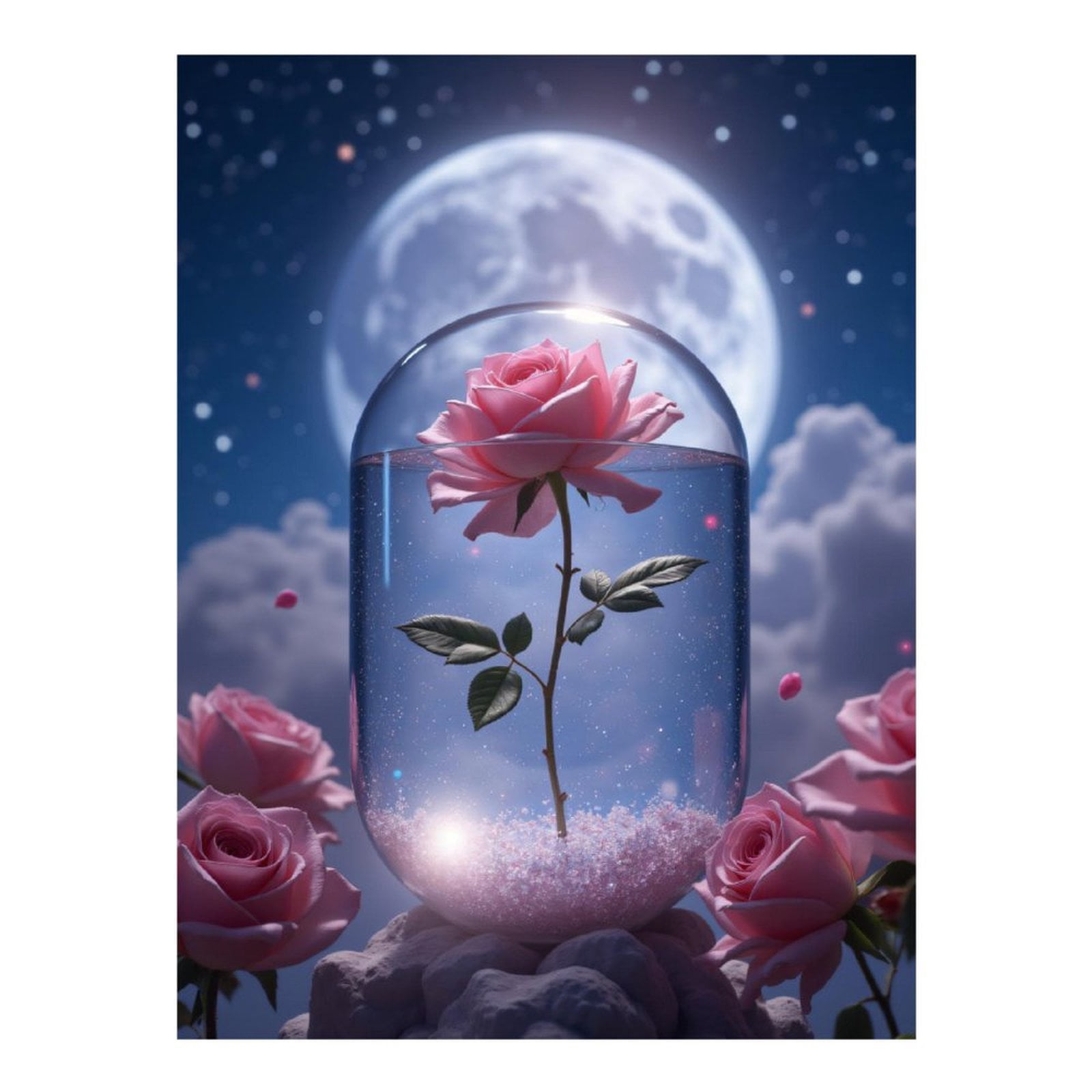 Diamond Art Kits for Adults, Moonlit Enchanted Rose Under Glass 5D Diamond Painting Kits for Adults Beginners, DIY Full Drill Diamond Painting, Gem Art and Crafts 12x16