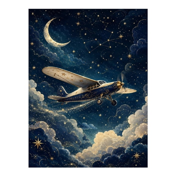 Diamond Art Kits for Adults - Moonlit Prop Plane 5d Diamond Painting for Adults, Frameless Diamond Art for Adults Beginners, Diamond Painting Kits for Adults for Home Wall Decor 12x16 In