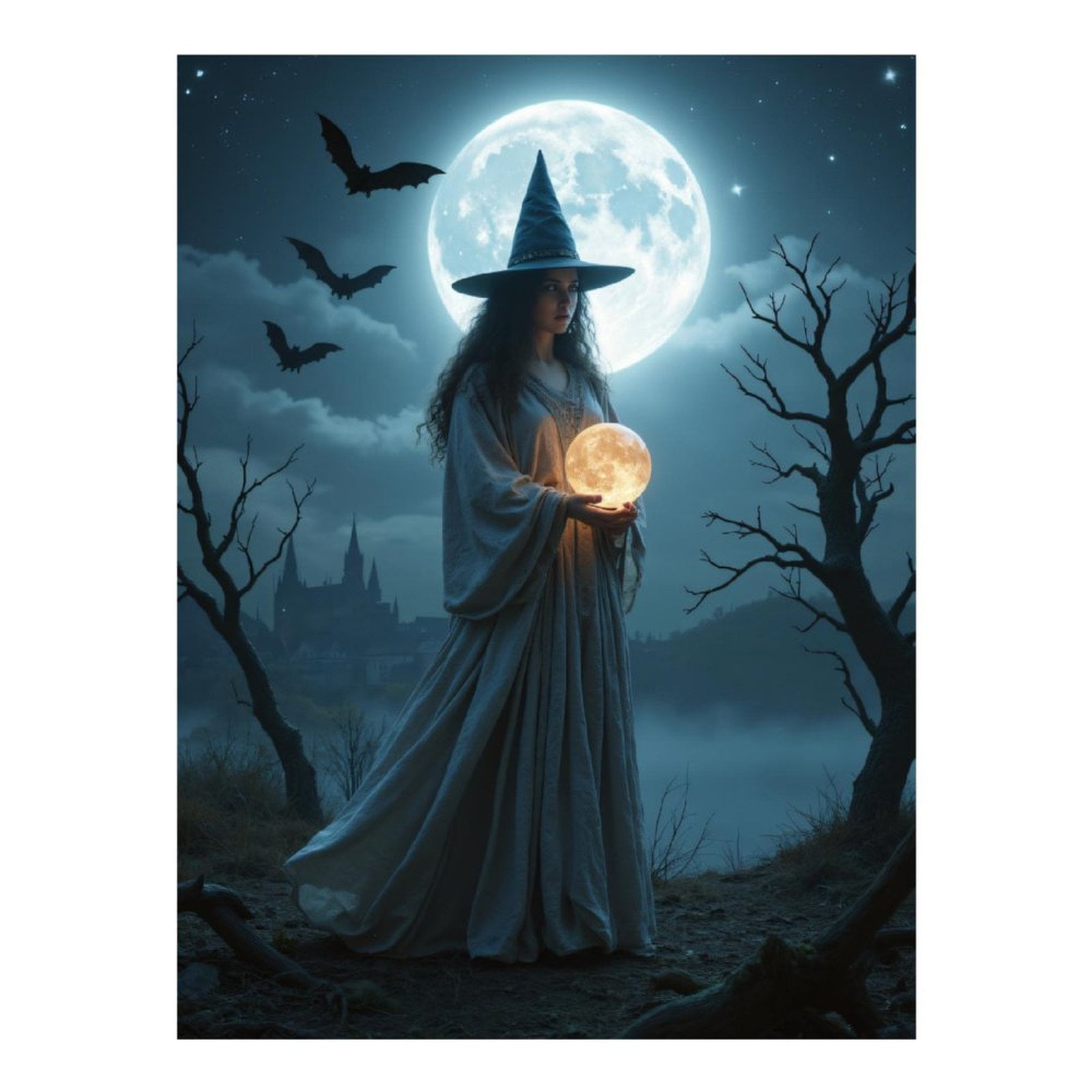 Diamond Art Kits for Adults - Moonlit Witch Night Scene 5d Diamond Painting for Adults, Diamond Art for Adults Beginners, Frameless Diamond Painting Kits for Adults for Home Wall Decor