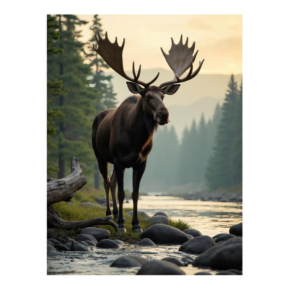 Diamond Art Kits for Adults, Moose In Forest Stream Scenery 5D Diamond Painting Kits for Adults Beginners, DIY Full Drill Diamond Painting, Gem Art and Crafts 12x16