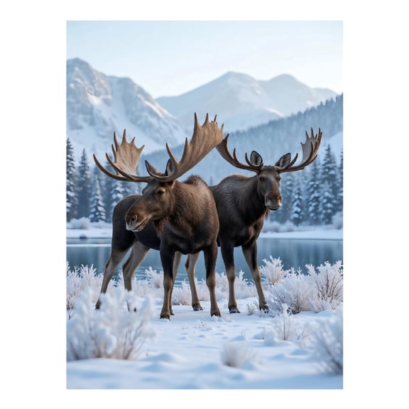 Diamond Art Kits for Adults, Moose Pair Winter Mountain Scene 5D Diamond Painting Kits for Adults Beginners, DIY Full Drill Diamond Painting, Gem Art and Crafts 12x16