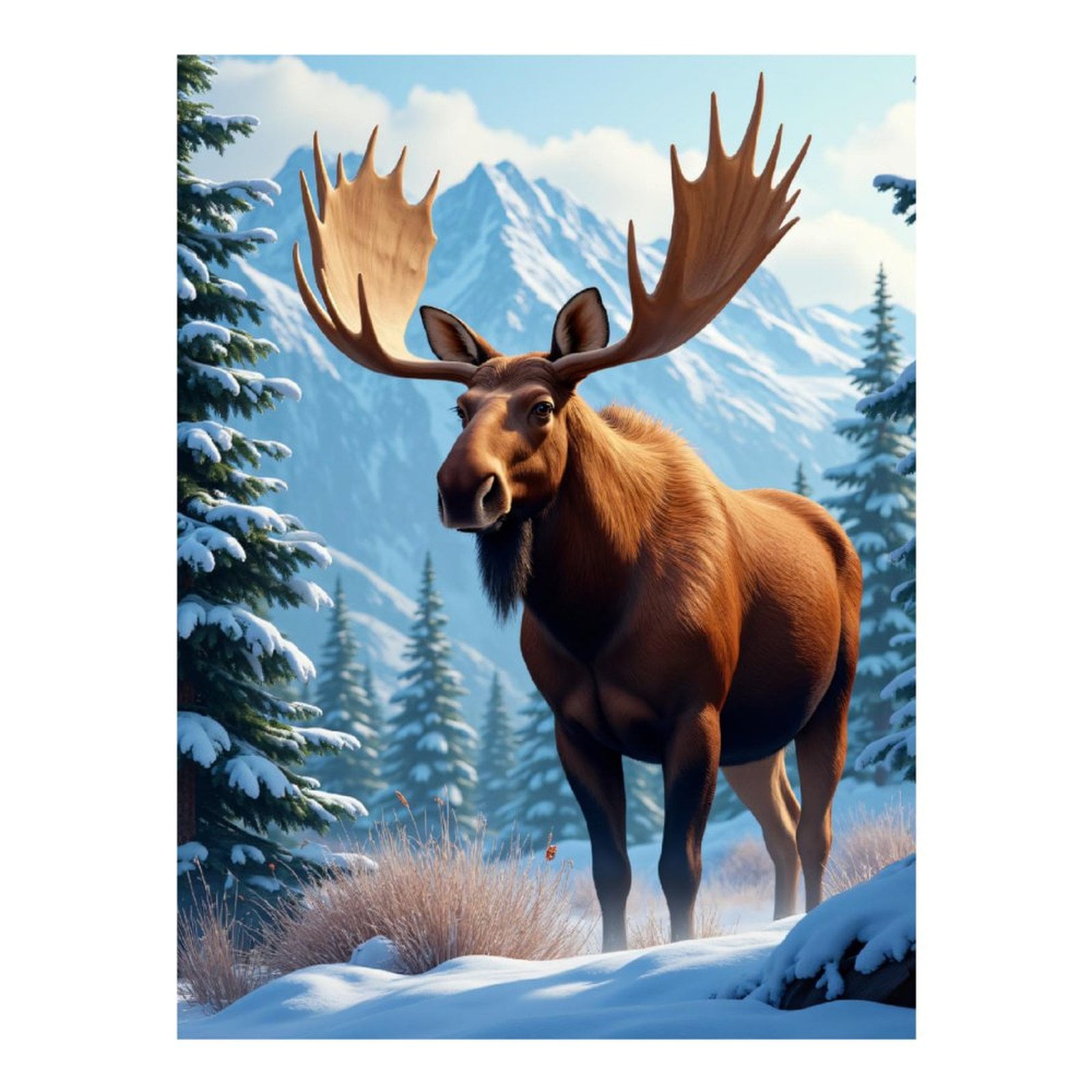 Diamond Art Kits for Adults, Moose Winter Mountain Scene 5D Diamond Painting Kits for Adults Beginners, DIY Full Drill Diamond Painting, Gem Art and Crafts 12x16