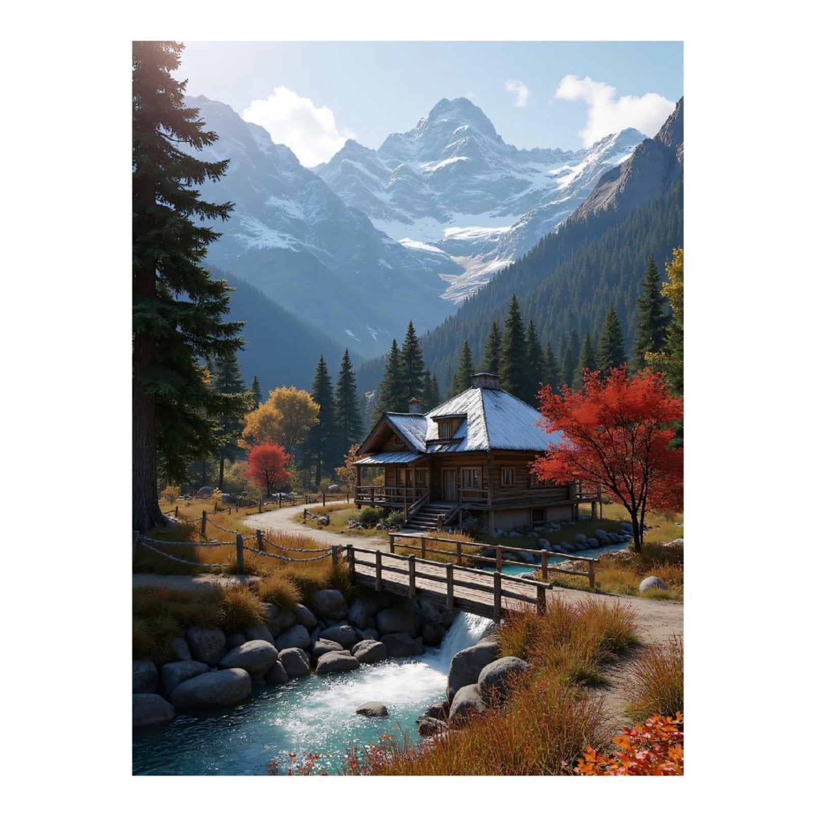 Diamond Art Kits for Adults, Mountain Cabin Autumn Stream Scene 5D Diamond Painting Kits for Adults Beginners, DIY Full Drill Diamond Painting, Gem Art and Crafts 12x16