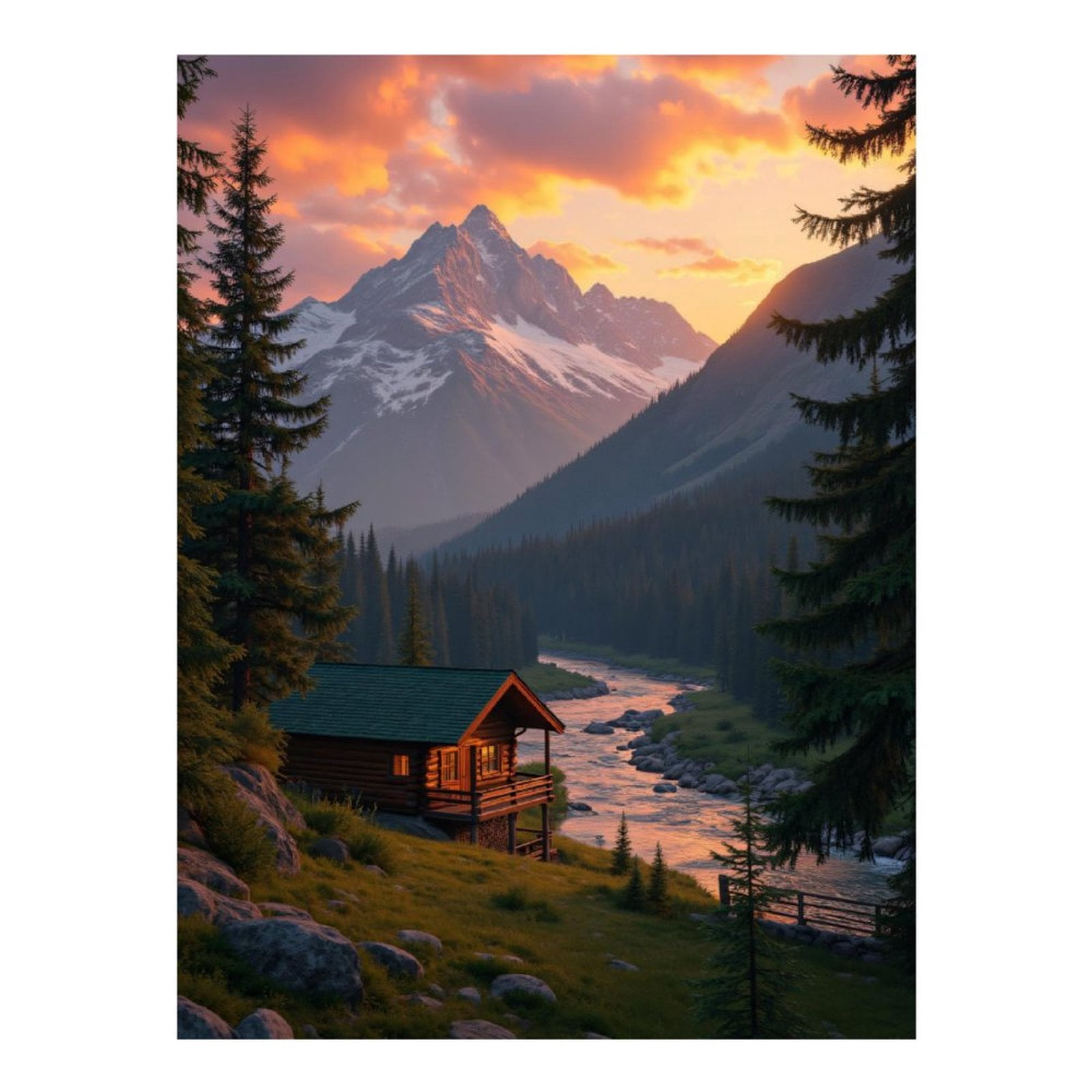 Diamond Art Kits for Adults, Mountain Cabin Sunset River Scene 5D Diamond Painting Kits for Adults Beginners, DIY Full Drill Diamond Painting, Gem Art and Crafts 12x16