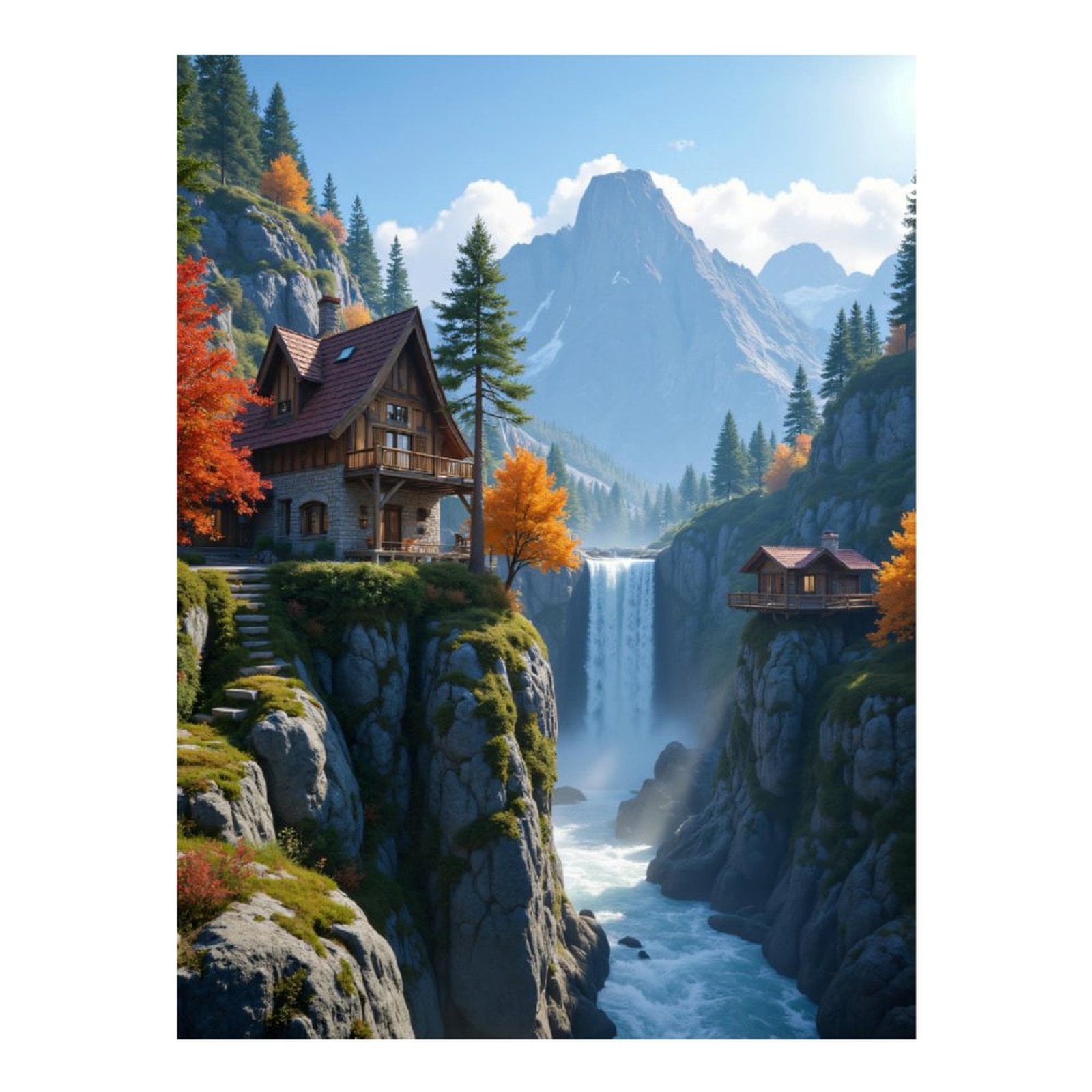 Diamond Art Kits for Adults, Mountain Cabin Waterfall Autumn View 5D Diamond Painting Kits for Adults Beginners, DIY Full Drill Diamond Painting, Gem Art and Crafts 12x16