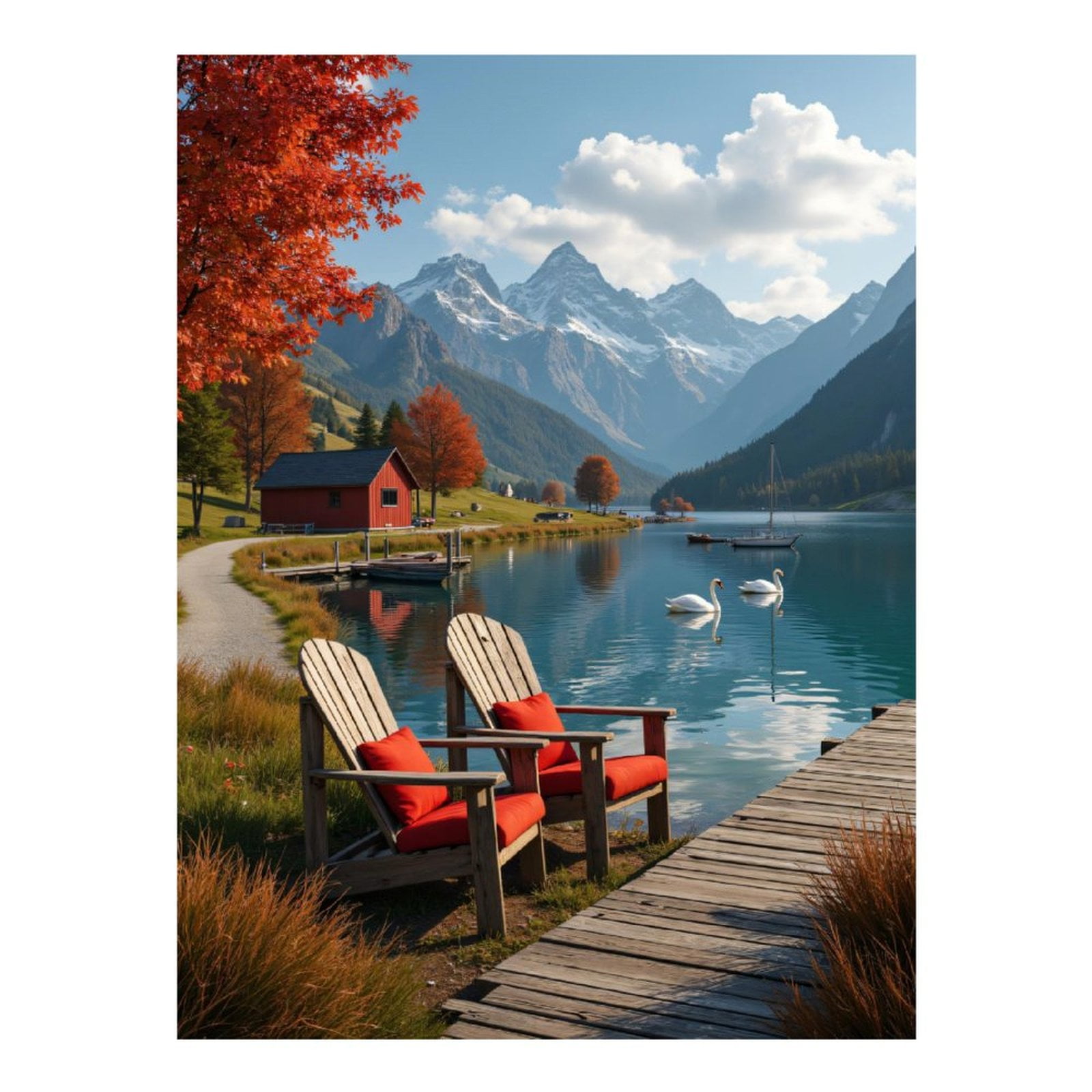 Diamond Art Kits for Adults, Mountain Lake Scenic Autumn Tranquility 5D Diamond Painting Kits for Adults Beginners, DIY Full Drill Diamond Painting, Gem Art and Crafts 12x16