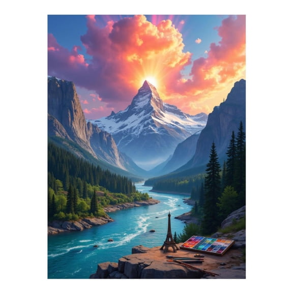 Diamond Art Kits for Adults - Mountain Sunrise Artistic Canvas 5d Diamond Painting for Adults, Diamond Art for Adults Beginners, Frameless Diamond Painting Kits for Adults for Home Wall Decor