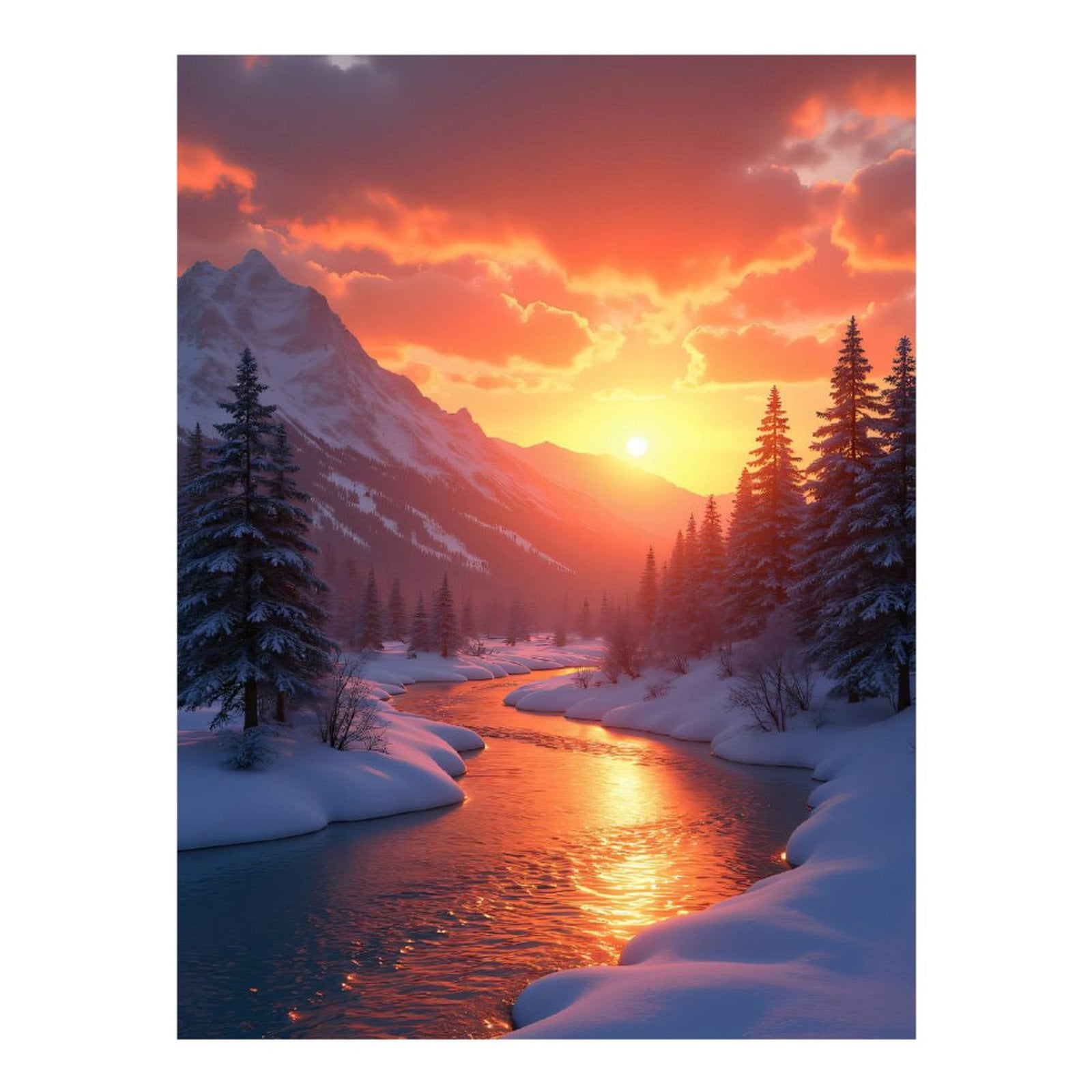 Diamond Art Kits for Adults, Mountain Sunset Winter River Scene 5D Diamond Painting Kits for Adults Beginners, DIY Full Drill Diamond Painting, Gem Art and Crafts 12x16
