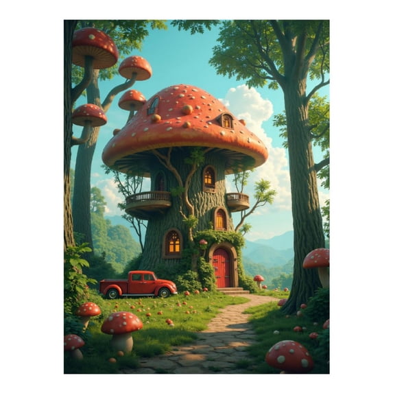 Diamond Art Kits for Adults, Mushroom House Forest Scene Truck 5D Diamond Painting Kits for Adults Beginners, DIY Full Drill Diamond Painting, Gem Art and Crafts 12x16