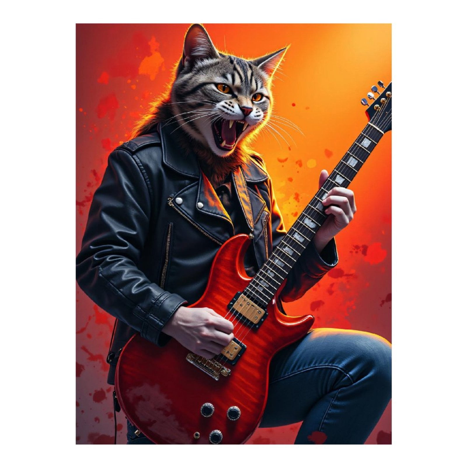 Diamond Art Kits for Adults, Musical Feline Leather Jacket Guitar 5D Diamond Painting Kits for Adults Beginners, DIY Full Drill Diamond Painting, Gem Art and Crafts 12x16