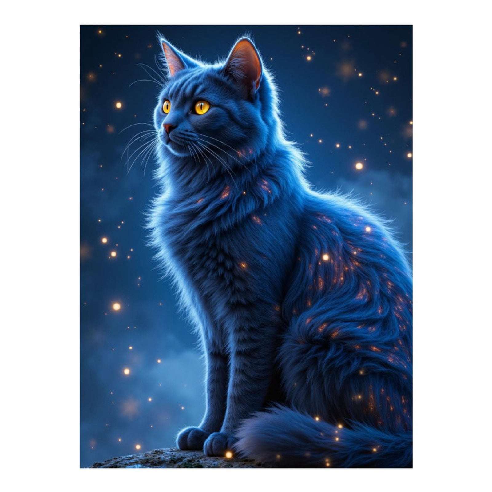 Diamond Art Kits for Adults, Mystical Blue Cat Under Stars 5D Diamond Painting Kits for Adults Beginners, DIY Full Drill Diamond Painting, Gem Art and Crafts 12x16