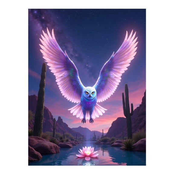 Diamond Art Kits for Adults, Mystical Owl Over Desert Oasis 5D Diamond Painting Kits for Adults Beginners, DIY Full Drill Diamond Painting, Gem Art and Crafts 12x16