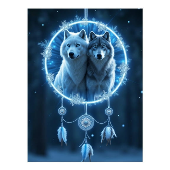 Diamond Art Kits for Adults, Mystical Wolves Dreamcatcher Art 5D Diamond Painting Kits for Adults Beginners, DIY Full Drill Diamond Painting, Gem Art and Crafts 12x16