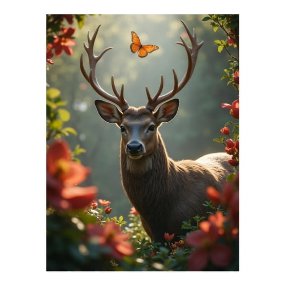Diamond Art Kits for Adults, Nature Deer Butterfly Flowers Forest 5D Diamond Painting Kits for Adults Beginners, DIY Full Drill Diamond Painting, Gem Art and Crafts 12x16