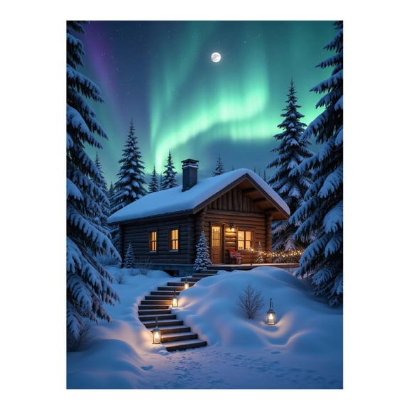 Diamond Art Kits for Adults, Northern Lights Winter Cabin Scene 5D Diamond Painting Kits for Adults Beginners, DIY Full Drill Diamond Painting, Gem Art and Crafts 12x16