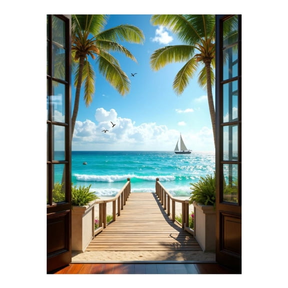 Diamond Art Kits for Adults - Open Deck Tropical Sea View Sailboat 5d Diamond Painting for Adults, Diamond Art for Adults Beginners, Frameless Diamond Painting Kits for Adults for Home Wall Decor