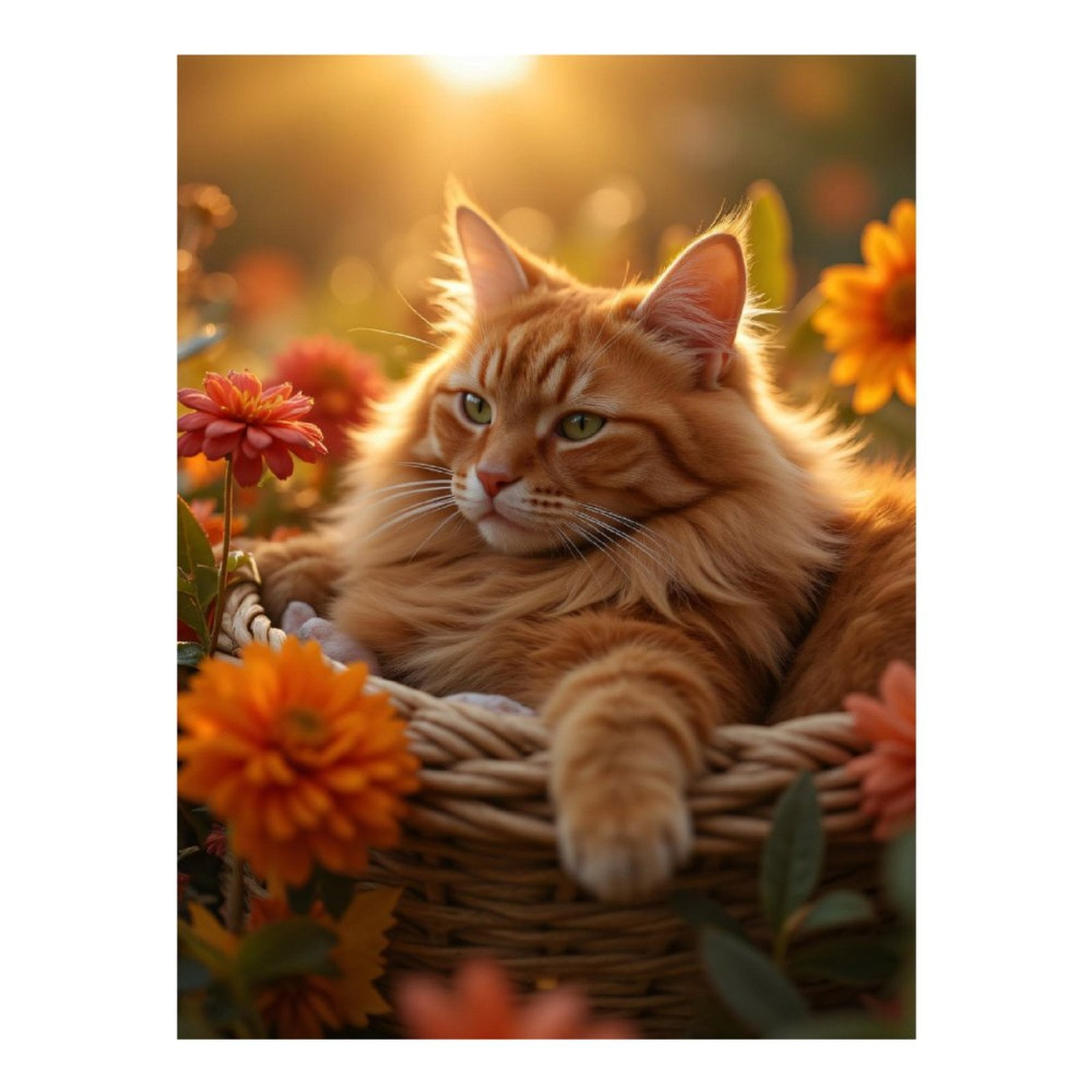 Diamond Art Kits for Adults - Orange Cat In Basket Flowers 5d Diamond Painting for Adults, Diamond Art for Adults Beginners, Frameless Diamond Painting Kits for Adults for Home Wall Decor