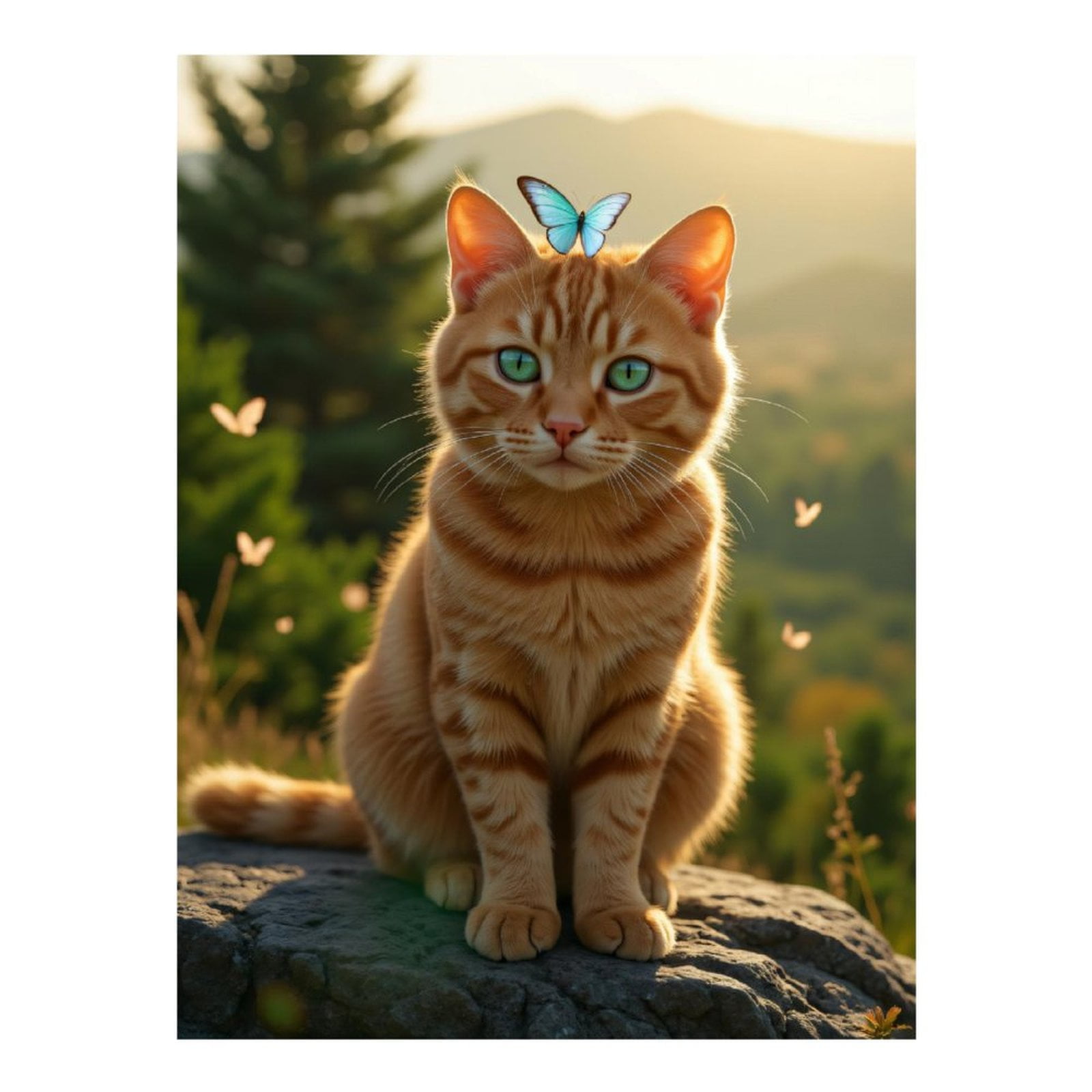 Diamond Art Kits for Adults, Orange Cat Butterfly Nature Scene 5D Diamond Painting Kits for Adults Beginners, DIY Full Drill Diamond Painting, Gem Art and Crafts 12x16