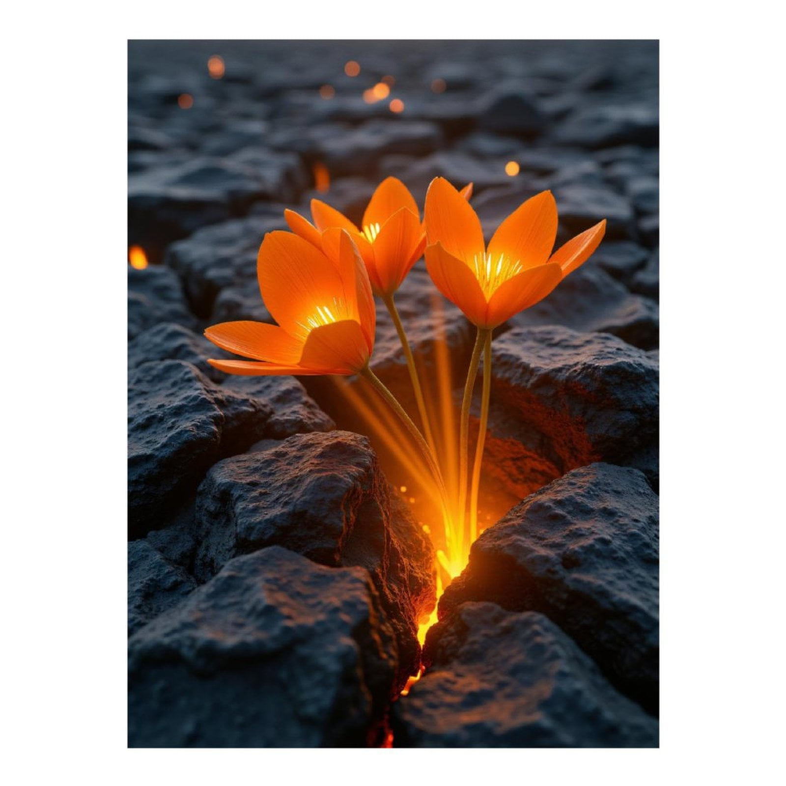 Diamond Art Kits for Adults, Orange Flowers Emerge Glowing Rocks 5D Diamond Painting Kits for Adults Beginners, DIY Full Drill Diamond Painting, Gem Art and Crafts 12x16